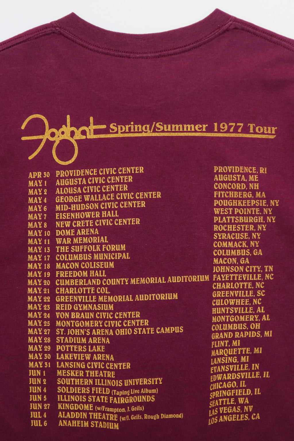 FOGHAT / SPRING SUMMER 1977 TOUR TEE SHIRTS（90s）